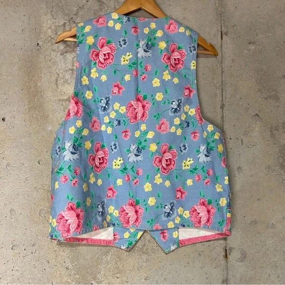 Vintage 80s Vivaldi floral denim v neck button up vest large - Picture 4 of 6